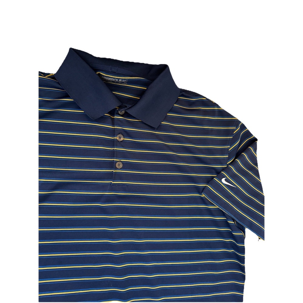 Nike Golf Standard Fit Mens Size XL Polo Shirt Navy Blue Stripes Fit Dry